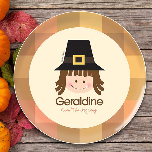 Cute Pilgrim Girl Kids Plate