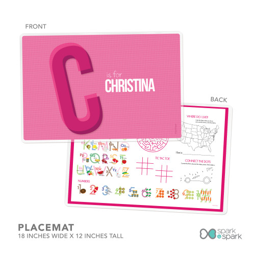 Double Initial Pink Kids Placemat