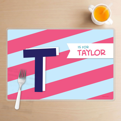 Double Initial Stripes Blue Kids Placemat