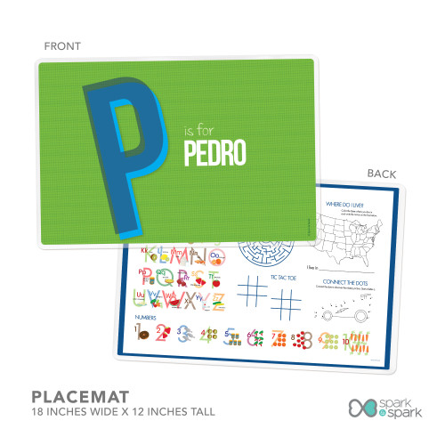 Double Initial Green Kids Placemat
