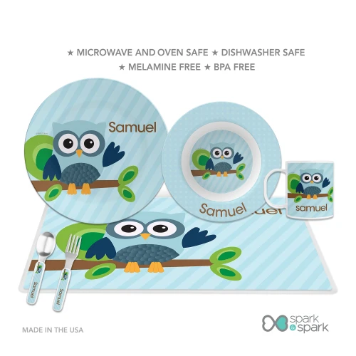 Owl Be Yours Blue Kids Placemat
