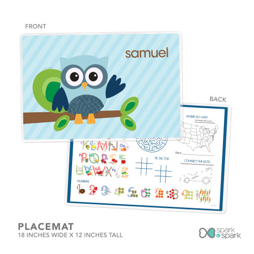 Owl Be Yours Blue Kids Placemat