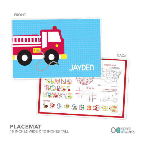 Cool Fire Truck Kids Placemats