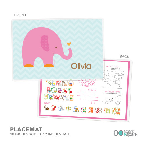Sweet Pink Elephant Kids Placemat