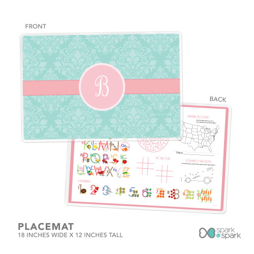 Pretty Blue Damask Kids Placemat