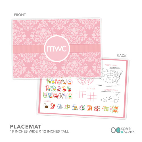 Pink Sweet Damask Kids Placemat