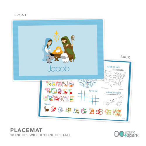Nativity Set on Blue Kids Placemat