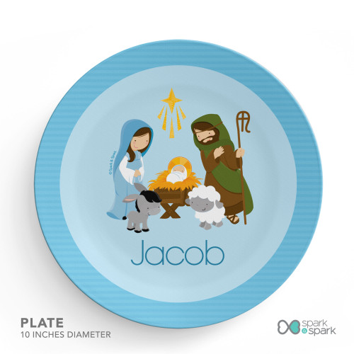Nativity Set on Blue Kids Placemat