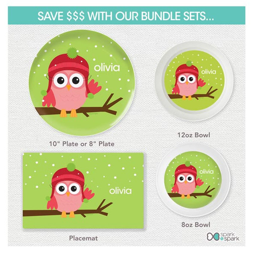 Xmas Baby Pink Owl Kids Placemat