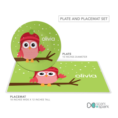 Xmas Baby Pink Owl Kids Placemat