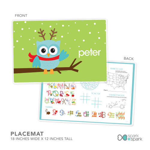 Xmas Baby Blue Owl Kids Placemat