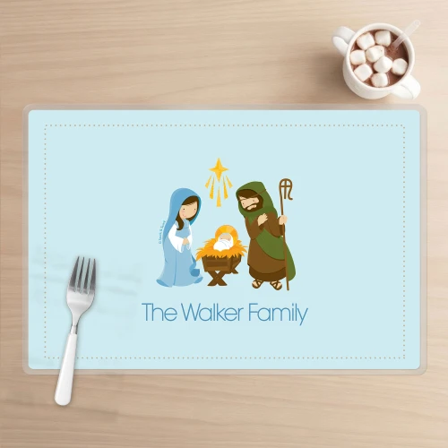Sweet Blue Nativity Holiday Placemat