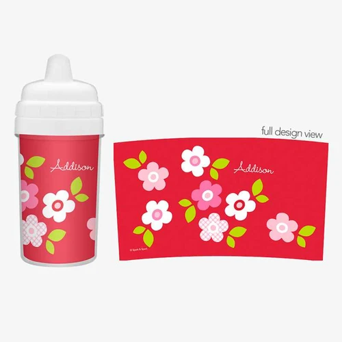 Red Preppy Flowers Custom Infant Sippy Cup