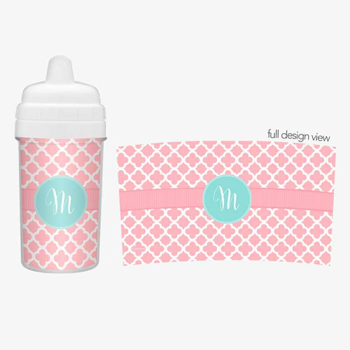 No Spill Cup with Pretty Pink Quatrefoil