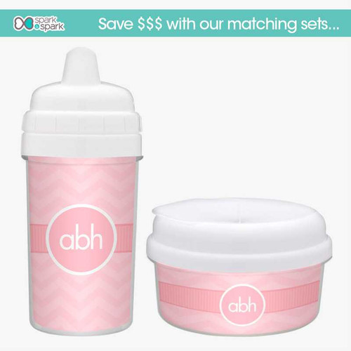 No Spill Sippy Cup with Initials On Chevron