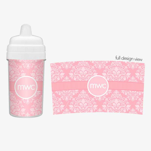Pink Sweet Damask Personalized Sippy Cups