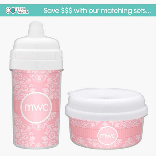 Pink Sweet Damask Personalized Sippy Cups
