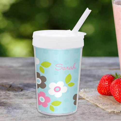 Preppy Flowers-Blue Personalized Kids Cups