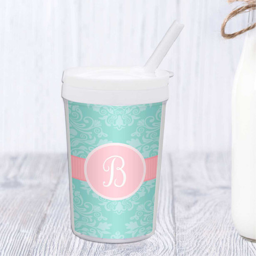 Pretty Blue Damask Personalized Kids Cups
