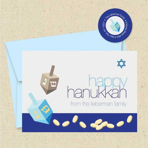 Shown with optional light blue envelope and matching return address label