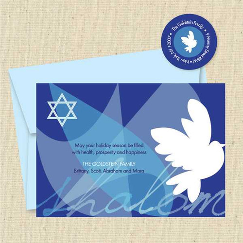 Shown with optional light blue envelope and matching return address label