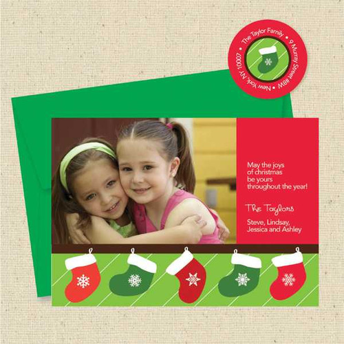 Shown with green envelope and matching return address label