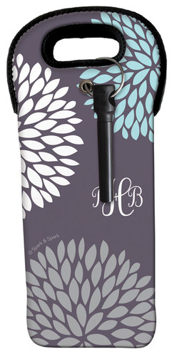Grey Pom Pom Flowers Wine Tote