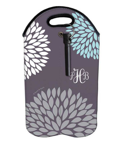 Grey Pom Pom Flowers Wine Tote