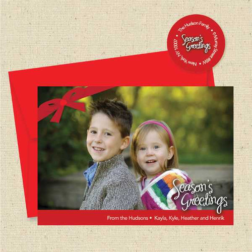 Shown with optional red envelope and matching return address label