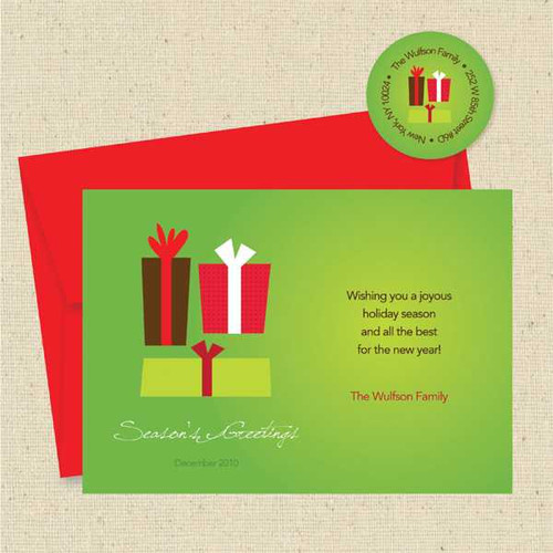 Shown with optional red envelope and matching return address label