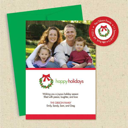 Shown with optional green envelope and matching return address label