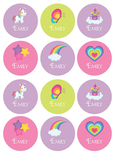 Princess and Rainbows Waterproof Labels for Kids (Set of 48)