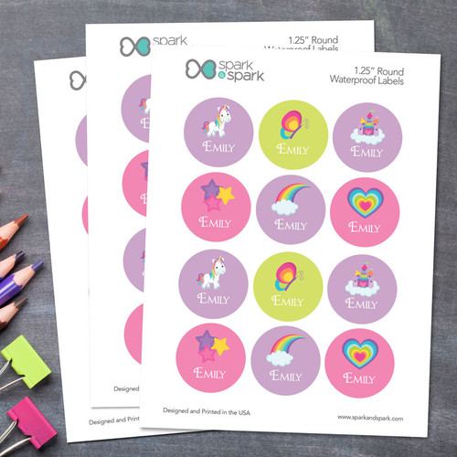 Princess and Rainbows Waterproof Labels for Kids