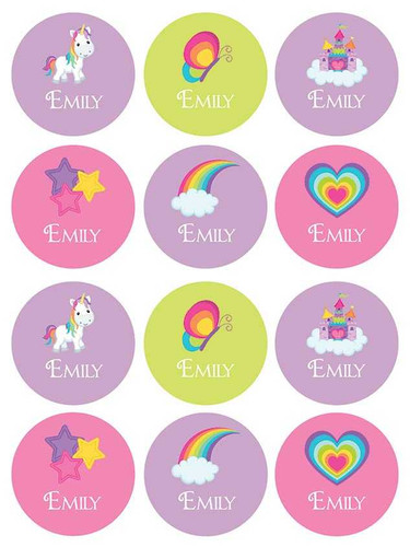 Princess and Rainbows Waterproof Labels for Kids (Set of 48)