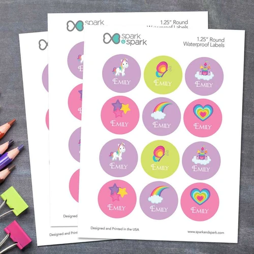 Princess and Rainbows Waterproof Labels for Kids