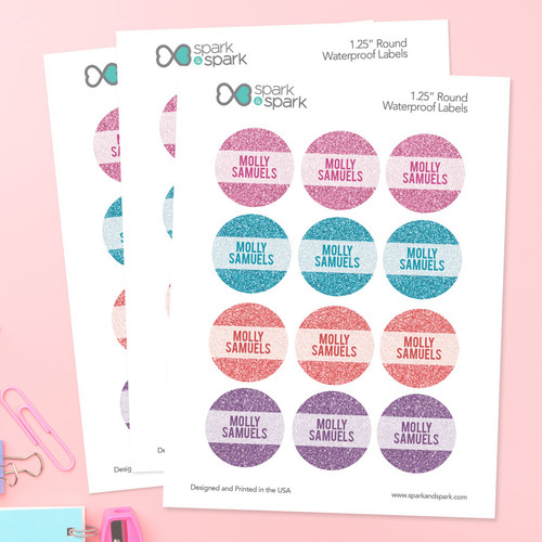 Glitter Shades - Purple Waterproof Labels for Kids