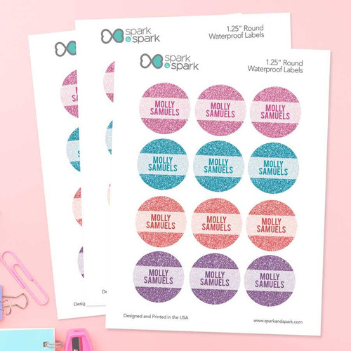 Glitter Shades - Purple Waterproof Labels for Kids
