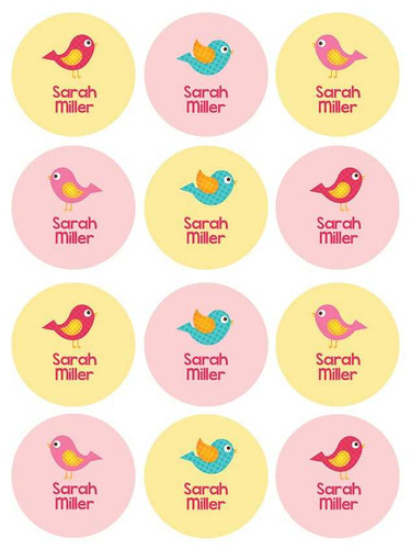 Sweet Little Birds Waterproof Labels for Kids (Set of 48)