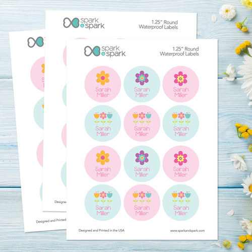 Sweet Little Blooms Waterproof Labels for Kids