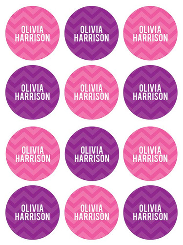 Girls Name on Chevron Waterproof Labels for Kids (Set of 48)