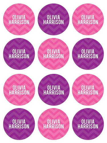 Girls Name on Chevron Waterproof Labels for Kids (Set of 48)