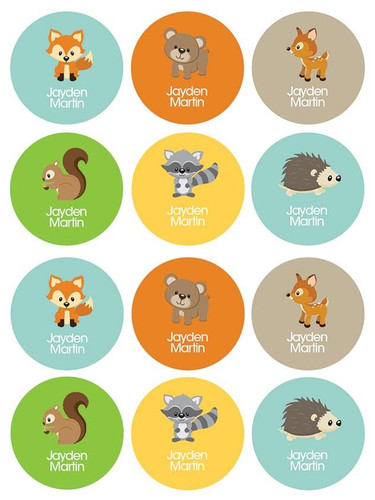 Cute Forest Animals Waterproof Labels for Kids (Set of 48)
