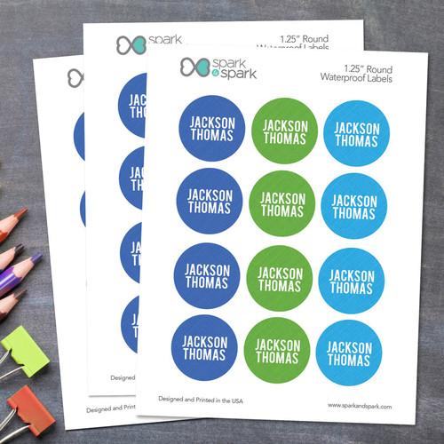 Linen Boy Shades Blue Waterproof Labels for Kids (Set of 48)