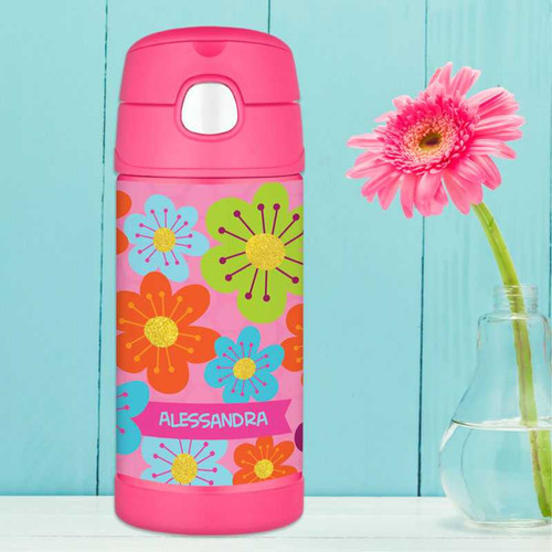 Shiny Bold Flowers Personalized Thermos For Kids