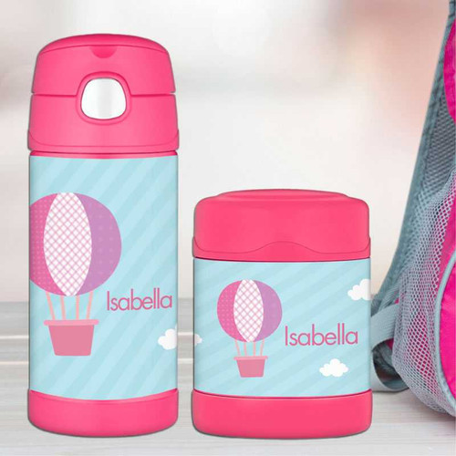 Pink Hot Air Balloon Personalized Thermos For Kids