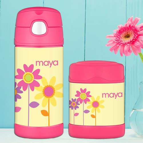 Three Spring Blooms Personalized Thermos For Kids