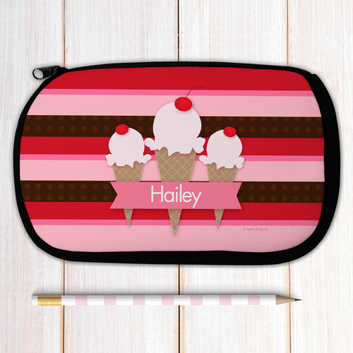 Strawberry Ice Cream Cone Personalized Pencil Case For Kids