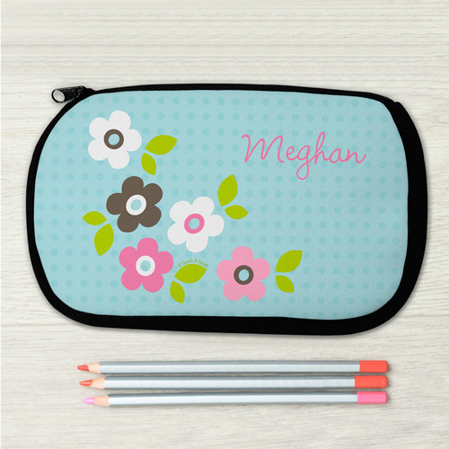 Blue Preppy Flowers Personalized Pencil Case For Kids