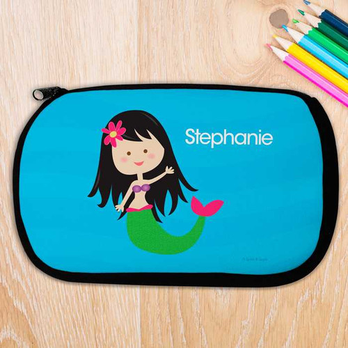 Black Hair Cute Mermaid Pencil Case