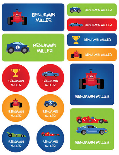Race Cars Waterproof Labels Variety Pack (Set of 56)